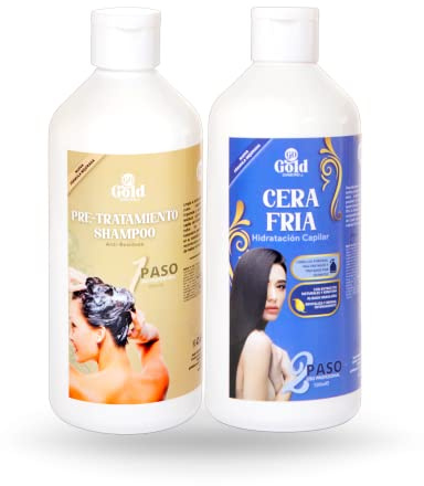Gold DIAMOND – Kit Alisado Brasileño Cera Fría Sin Formol – Tratamiento de Keratina Profesional para Cabello Teñido, Poroso y Dañado – Hasta 6 Meses Sin Frizz (Kit Mediano, 500mL)