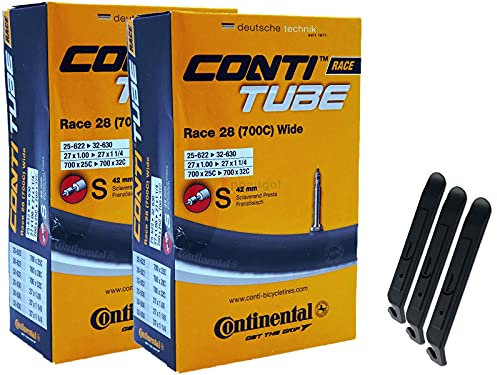 pneugo! Set 2 x Continental Fahrradschlauch 28 Zoll Sclaverand 25-622/32-630 (Race Wide) + 3 Reifenheber