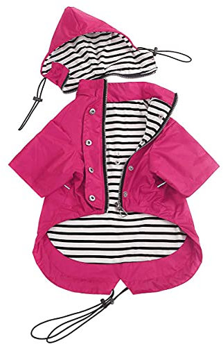 Pethiy Premium Hunde Regenmantel,Regenjacken für Hunde,wasserdicht Hundemantel mit Reißverschluss,Hund Regendicht Hoodies mit reflektierenden Knöpfen und Taschen,mit abnehmbare Kapuze-Rosa-L