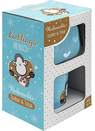 Weihnachts-Socken & Tasse Lieblingsmensch: Geschenkset. Socken Größe 36-40