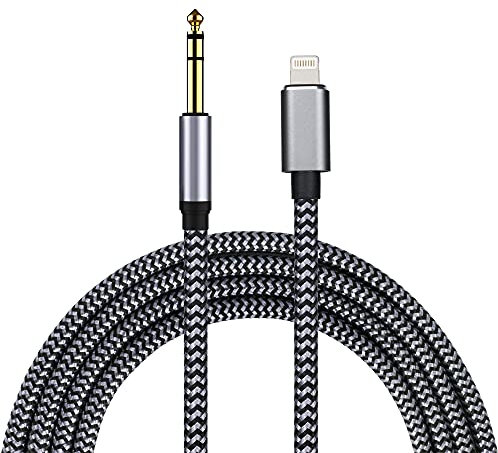 Cavo audio stereo da Lightning a 6,35 mm TRS per iPhone 12/11/X/XS/XR/8/7/iPad/iPod, amplificatore, altoparlante, cuffie, console di miscelazione 3,3 piedi