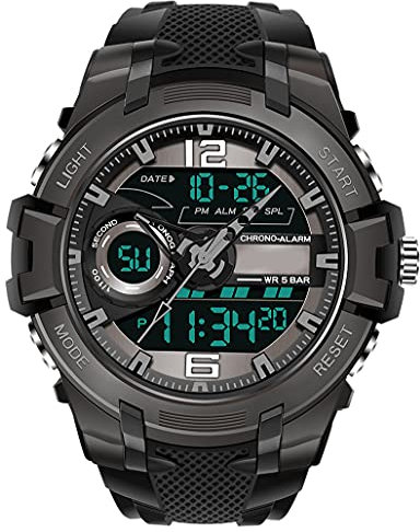 Herren Sport Digitaluhr Militär Tactical Watch Chronograph 2,12 Zoll Großes Zifferblatt 5 ATM Wasserdicht Analog Stoppuhr Wecker Armee Stoßfest LED Licht Lässig Armbanduhr Männer Jungen Zwei Zeitzonen