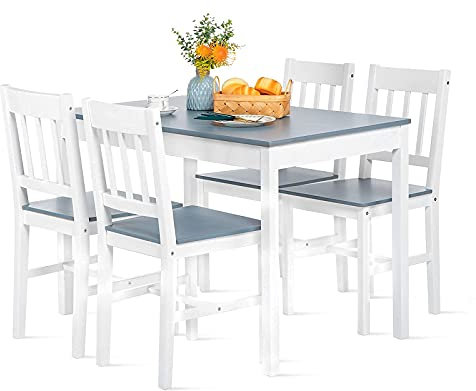 DORAFAIR Essgruppe mit Esstisch und 4 stühlen,Rechteckig Holztisch,für Esszimmer Küche Wohnzimmer,Grau und Weiß