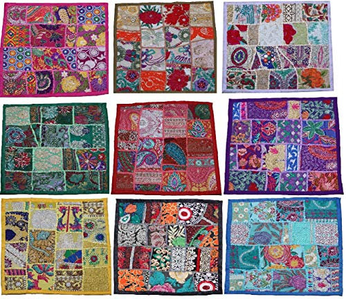 JGARTS Set mit 10 handbestickten Patchwork-Zierkissen, indische dekorative Banjara-Kissenbezüge, Sofakissenbezüge, Bettwäsche