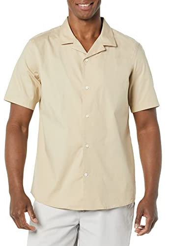 Amazon Essentials Men's Vacation Cotton Button-Down Resort Shirt, Short Sleeve, Khaki Brown, S