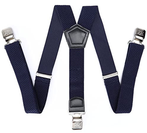 Leoodo Hosenträger Herren Damen Breit Y-Form für Arbeitshosen Skihose Motoradhose Fest lustig mit 3er Starken Clips und verschiedenen Motiven, HT Farbe:Navy