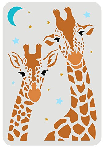 FINGERINSPIRE Pochoir Girafe 29,7 X 21 cm Deux Girafes Dessin Peinture Pochoirs Zoo Animaux Pochoirs Pochoir Réutilisable Lune Étoile pour Peinture sur Plancher de Bois Mur Fenêtre