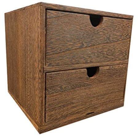LIFKOME 2- drawer Desk Organizer Small Wooden Storage Box with Drawers Home Office Desk Organizer with Drawers Vintage Wooden Storage Box Multi- purpose Drawer Box for Home Office School Supplies