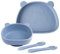 Suction Baby Plate and Bowl Set with Fork Spoon, Silicone Baby Led Weaning Supplies for Toddler Self Feeding, BPA Free Dishwasher and Microwave Safe (Dusty Blue)