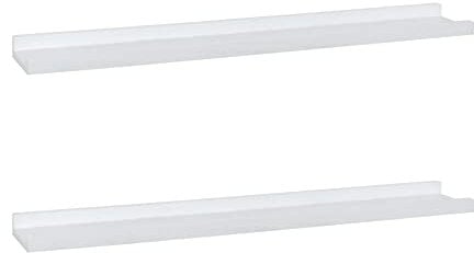 PHOENANCEE Lot de 2 étagères murales flottantes décoratives en Bois pour Salon, Chambre à Coucher, Cuisine, Salle de Bain, Ferme, Météo Blanc, 90 x 13 x 40 cm