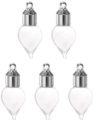 sourcing map 5pcs Name on Rice Glass Vial Pendant 6mm Width Water Drop Shape Screw Cap Pendant Clear Vial Necklace Hanging Wish Bottles for Liquid Sand Ashes DIY Pendant Craft Souvenirs
