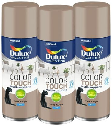 Dulux Valentine Peinture Intérieure et Extérieure Aérosol Color Touch - Mat Terre D'Argile 400 ml - Lot de 3