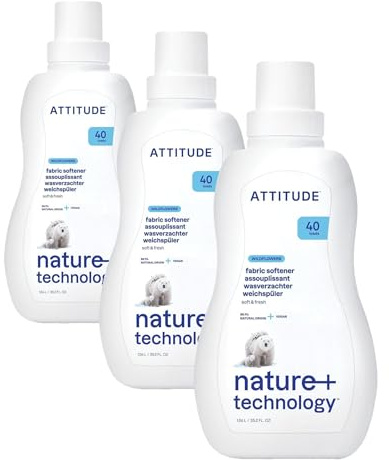 ATTITUDE Fabric Softener, Plant and Mineral-Based Ingredients, Vegan Cleaning and Household Products, Wildflowers, 40 Loads, 1 Litre (Pack of 3)