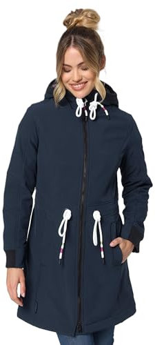 MARIKOO Damen Softshell Mantel mit Kapuze Softshelljacke B964 [B964-Mount-Fur-Navy-Gr.S]