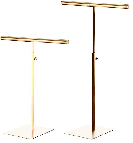 sourcing map Halskette Anzeige Stand 2 Pack Einstellbar Höhe Schmuck Rack T Stange Tischplatte Geldbörse Halter für Haus Boutique Geschäft - Gold