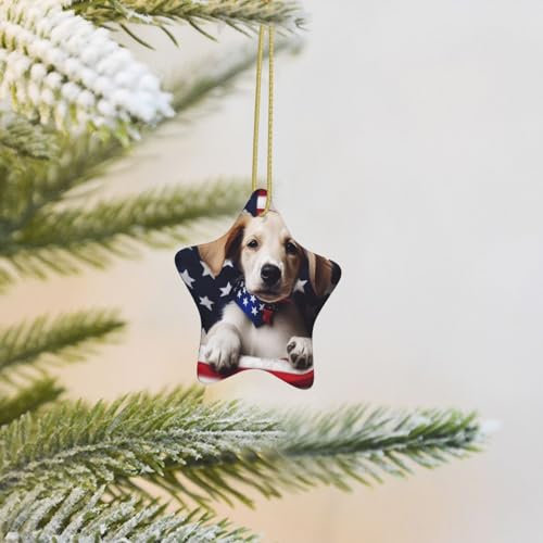2023 Weihnachtsbaumschmuck, USA-Flagge, Welpe, hängende Stern-Ornamente, Weihnachten, Keramik, Porzellan, Dekoration, Baum-Hängeornamente für Zuhause, Urlaub, Dekoration, Hochzeitsgeschenke