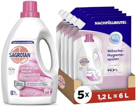 Sagrotan Wäsche-Hygienespüler Sensitiv Waschmittel-Zusatz - 1,5l & Sagrotan Wäsche-Hygienespüler Sensitiv Nachfüller 5 x 1,2l