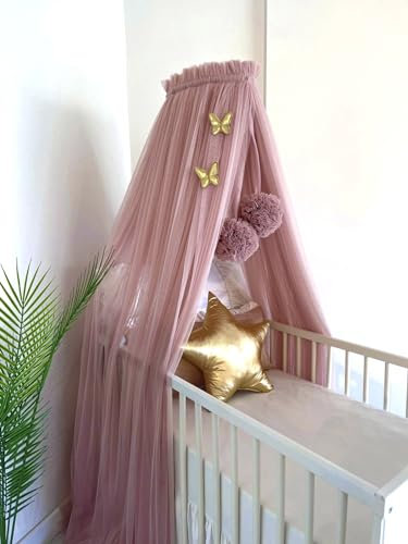 Baby Fancyroom Betthimmel für Babybett, Prinzessib Babywiege, Moskitonetz, Beistellbett Himmel, Babyzimmer Deko, Baldachin Kinderzimmer aus Premium Tüll Altrosa