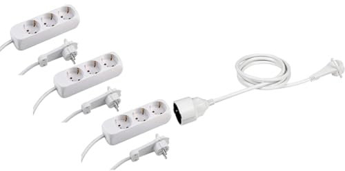 Meister Steckdosenleiste 3-Fach - 3er Set - Extraflacher Stecker & Schutzkontakt-Verlängerung - Extraflacher Stecker - 2 m Kabel