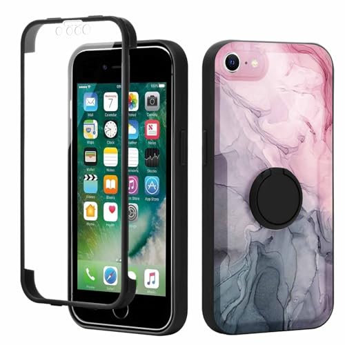 Yoedge Kickstand Phone Case for iPhone 8/SE 2022/7/SE 2020 4.7, 360°Rotatable Magnetic Ring Holder Cases,Full Body Shockproof Silicone TPU Back Cover with Built-in Screen Protector, Grey Marble