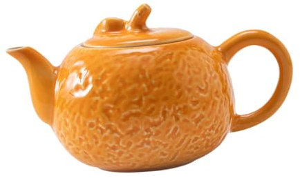 VINTORKY Orange Ceramic Teapot Shaped Teakettle for Tea Making for Home Office Tearoom