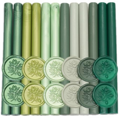 Sage Green Sealing Wax Sticks, ONWINPOR 12 Pcs Glue Gun Wax Seal Sticks for Wax Seal Stamp, 6 Colors Green Series Wax Seal Sticks Set for 0.43'' Glue Gun Wax Sealing Sticks (Green)