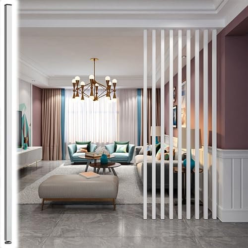 Floor to Ceiling Wall Post Partitions Screens Room Dividers 6ft 7ft 8ft Tall, White Wood Column Room Divider Panels Wooden Slats Separation Entrance Decor, Separador De Ambientes Modernos(White 1Pc,14