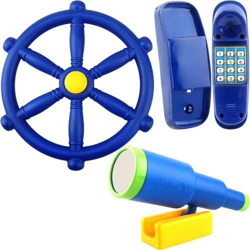 3 Pack Kids Playground Accessories Pirate Ship Steering Wheel Swingset Telephone Plastic Telescope for Child Outdoor Playset (Color Set 1)