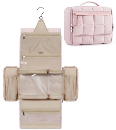 BAGSMART Trousse de toilette de voyage, trousse de toilette suspendue légère à ouverture complète pour femmes, Rose