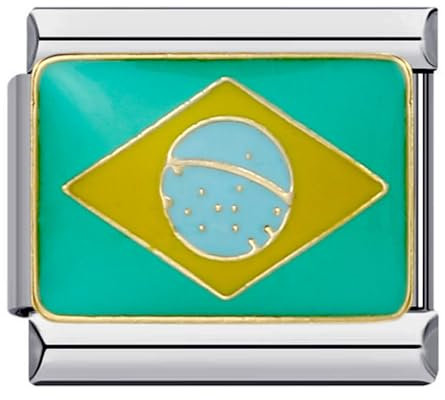 M&S Lucky Hamsa Fatima Evil Eye Heart Flag Country Mother Daughter Stainless Steel 9mm Italian Link Charm Compatible With Nomination Bracelet (Brazil Flag)