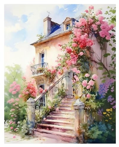 Miquans Art Peinture Par Numéros Pour Adulte, DIY Peinture Acrylique Pour Adultes Enfants Débutants Facile Sur Toile (40×50 cm) avec peintures et Pinceaux, Flower Town