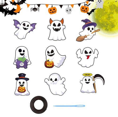 Perchero fantasma - Colgante fantasma de Halloween, Percha fantasma | Fantasma fantasma de Halloween Cartel de bienvenida Decoración para puerta de entrada, 9 piezas Cartel de puerta de Ha