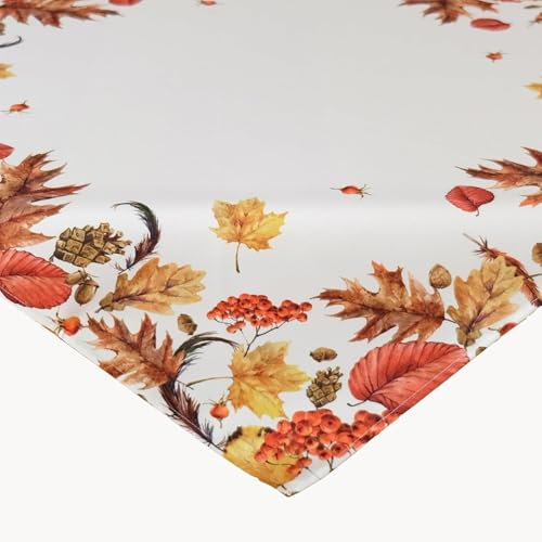 texpot Tischdecke 85 x 85 cm Herbst Blätter Creme Weiß Beige Bunt Bedruckt