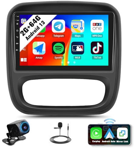 SIXWIN Android Car Stereo for Opel Vauxhall Vivaro Renault Trafic FIAT Talento Nissan NV300/VW30 with CarPlay Android Auto 2G+64G 9 Inch Touchscreen Bluetooth GPS Navigation WiFi FM Backup Camera MIC