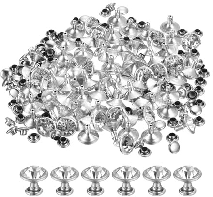 sourcing map 80 Pcs White Rhinestone Rivets, 10mm/0.39 Leathercraft Rivets Crystal Rivets, Metal Double Cap Rhinestone Stud for DIY Leather, Craft Making Purse, Silver Frame
