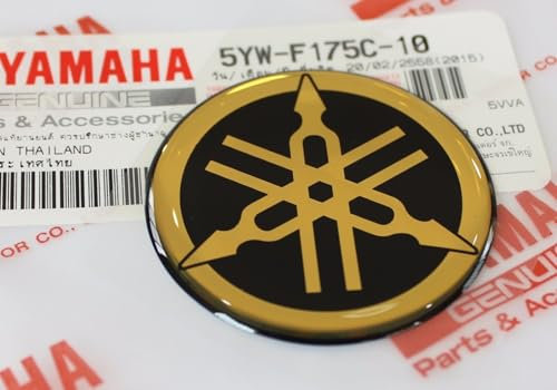 Yamaha original Aufkleber Logo Emblem 3D Sticker selbstklebend für Motorröder, Motorroller, ATV, Jetski (schwarz/Gold, 30mm)