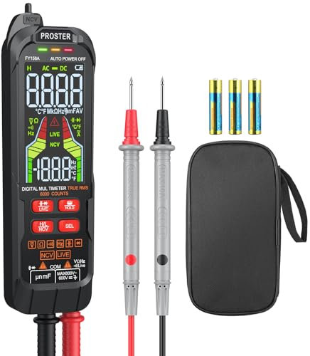 Proster Multimetro Digitale Voltmetro Multimetro TRMS 6000 Conti con Schermo a Colori e Display a Barre Analogico Tensione e Corrente DC/AC NCV Temperatura Capacitanza Resistenza Diodo con Borsa