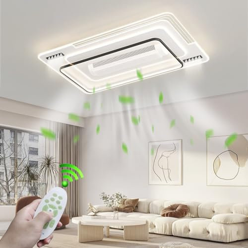 Ventilatore da soffitto quadrato grande senza pale con luci e telecomando Ventilatori da soffitto moderni da incasso con 6 velocità e luci dimmerabili Ventilatore con conversione di frequenza per int