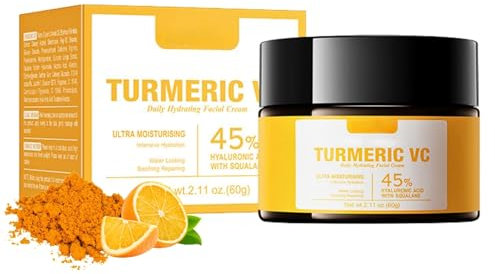 Kurkuma Vitamin C Creme, Anti-Falten Creme Gegen Pigmentflecken, Feuchtigkeitscreme Gesicht mit Hyaluron, Anti Aging Creme Frauen Gleicht den Hautfarbe aus, Hautstraffende Gesichtscreme, 60g