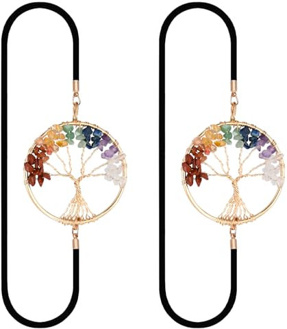 Anseom 2 Stück Lebensbaums Buchzeichen, Vintage Metall Lesezeichen für Buchliebhaber, Handgefertigte Kristall Heilstein Lesezeichen, Elastische Lesezeichen für Studenten Lehrer Abschluss