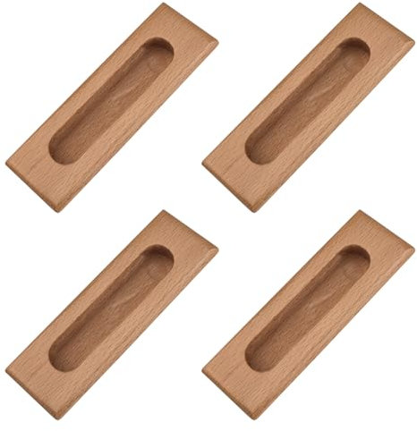 MOROBOR 4PCS Rectangular Wood Recessed Concealed Handle, Embedded Design Sliding Door Handle Wood Cabinet Pulls Flush Sliding Closet Door Pulls for Sliding Barn Bypass Door Wardrobe Drawer