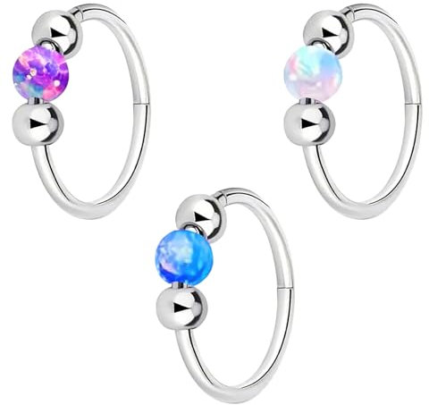 DHINCHANSAIB Titan Nasenpiercing Ring Nasenring Piercing Ohr Septum Piercing Helix Ring Nostril Tragus Conch Clicker lippenpiercing 18G 8MM/10MM Hypoallergen Weiß Blau Rosa Opal Nose Ringe für Damen