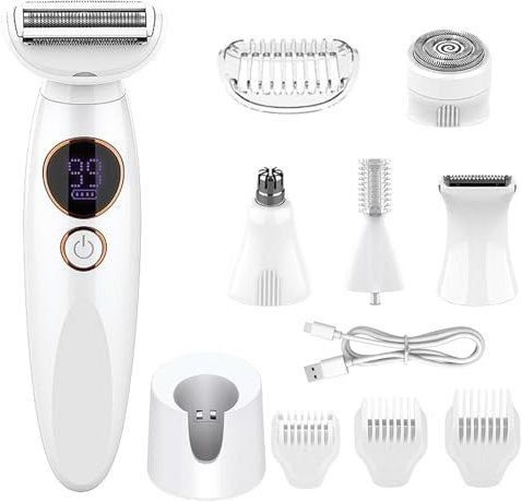 Rasoir Electrique Femme, Rasoir Femme Electrique, Rasoir Électrique 5 En 1 Pour Femme, Rasoir Intime Pour Femme, Rasoir Maillot Femme, Tondeuse Bikini Femme Pour Visage, Bras, Jambes, Aisselles