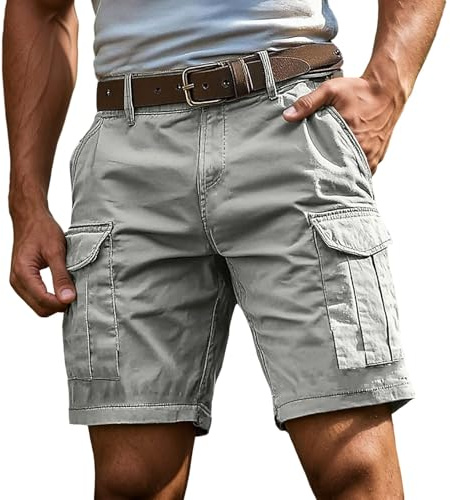 Short Homme Bermuda Cargo Homme avec Multi-Poche Short de Sport Décontracté Shorts Running Plage Court Pantalon Jogging Casual Pantalon Court Travail Randonnée Outdoor Taille Elastique Gris
