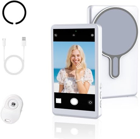 Drepint Teléfono Vlog Selfie Monitor Magnética, Mando a Distancia | View Monitor para Teléfono iPhone y Android with Zoom, Selfie Vlog Inalámbrico 20-30M, Batería 4H (Negro)