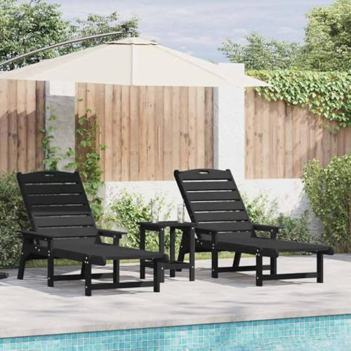 Ziaphsol Garten Lounge Möbel 2er Set, Schwarz, 53x195.5x30cm, Polyethylen, Langlebige Outdoor Chaiselongue für Terrasse, Pool und Garten