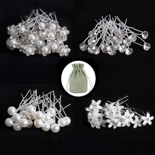 ZOCONE 50 Stück Braut Haarnadeln Hochzeit Braut Haarschmuck Perlen Kristall Haarschmuck Hochzeit Silber U-förmig Haarspangen Damen Haarschmuck Konfirmation für Frauen