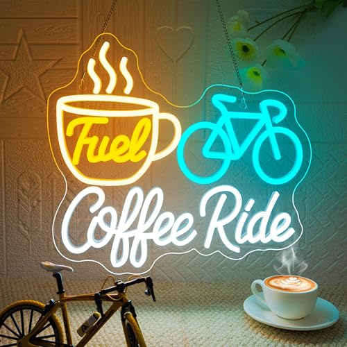 VYXIN Coffee Ride Fuel Neon Cartel Café Bicicleta LED Cartel Café Bicicleta de Carretera LED Letra Letra Letra Aplicable para la Decoración de lugares como Café,Café,Café,Estación de Ciclismo