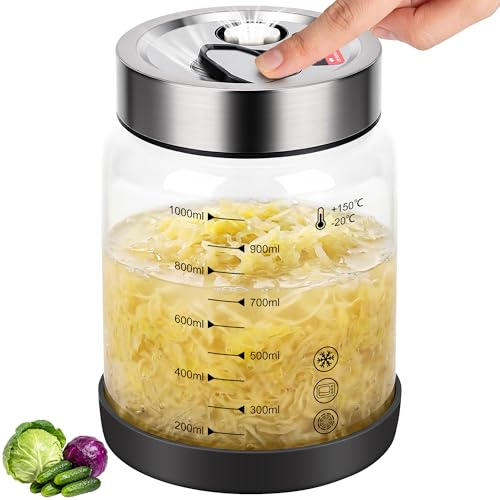 Yifield 1L Fermentierglas mit Gärventil, Gärglas für Kefir & Wasserkefir | Auslaufsicherer Deckel, automatisches Gärventil + manuelle Entlüftung, für Kimchi, Sauerteig & Kombucha, spülmaschinenfest