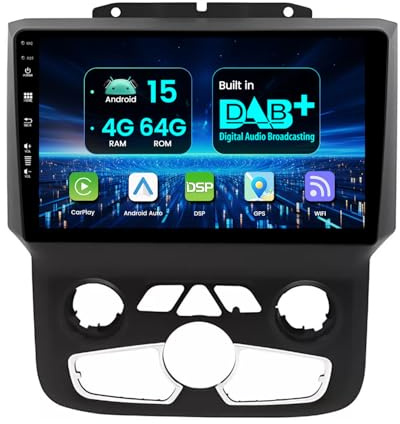 MISONDA Intégré Dab+ [4G+64G] Autoradio Android 15 pour Dodge Ram 1500 2500 3500 (2013-2019) CarPlay, DSP, Caméra+MIC, Commandes au Volant, RDS, 4G, Wi-FI, Dab, Bluetooth 5.0, écran IPS 9 Pouces